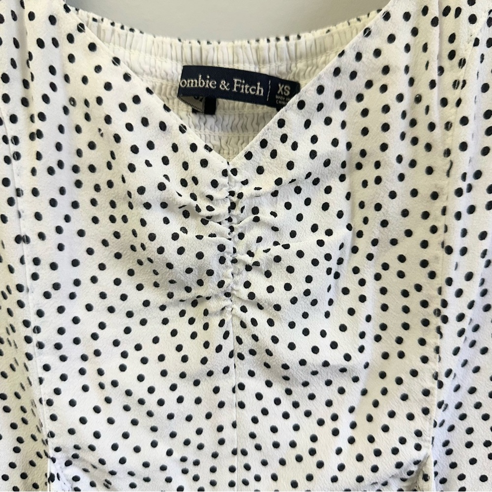 Abercrombie & Fitch Cinched Wrap Dress White Black Polka Dots, V-Neck, Size XS - Picture 9 of 15
